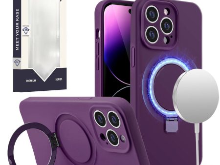 Metkase Magnetic Ring Stand Liquid Silicone Case for iPhone 15 Plus - Dark Purple Fashion