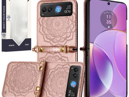 Metkase Embossed Floral Design Case W Strap Slide-Out Package For Motorola Razr 2023 - Rose Gold Online now