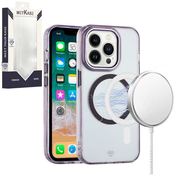 Metkase Magnetic Circle Ring Transparent Premium Acrylic Case for iPhone 15 Plus - Light Purple Fashion