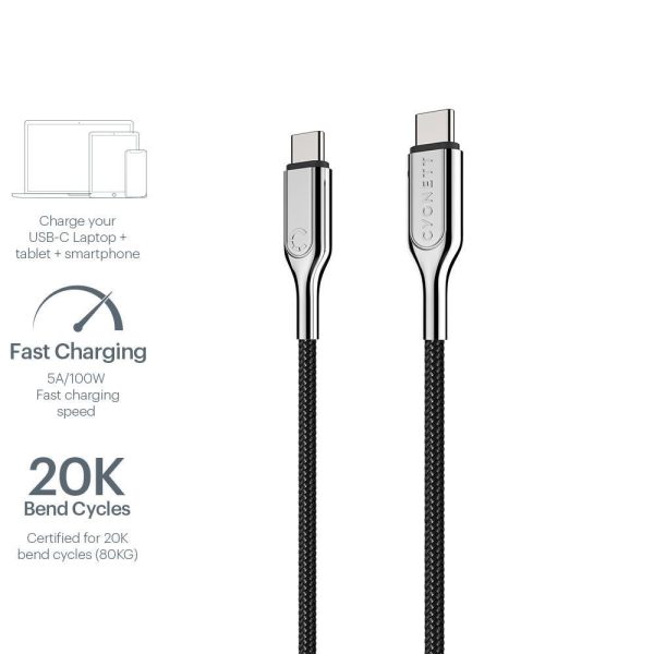 Cygnett Armoured 2.0 USB-C to USB-C  (5A 100W ) Cable 1M - Black Hot on Sale