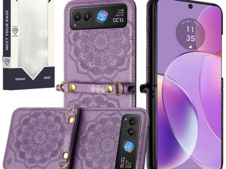 Metkase Embossed Floral Design Case With Strap In Slide-Out Package For Motorola Razr 2023 - Purple Online