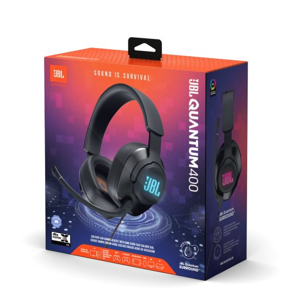 JBL Quantum400 Headphones USB Wired Over-Ear Gaming Headset With Quantumsurround And Rgb Lighting - Black Discount