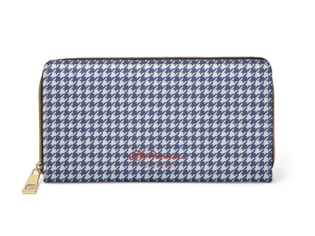 Navy Blue Houndstooth Zipper Wallet Hot on Sale