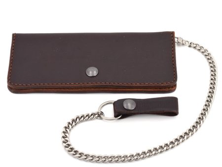 Long Leather Wallet w  Chain (Silver & Brown) For Discount