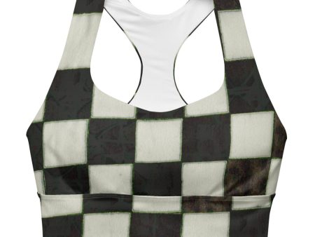 B&W Checkerboard Longline sports bra Hot on Sale