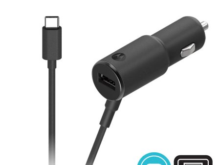 Motorola TurboPower 36W PD Charger - USB-C Cable, Dual Port - Black For Discount