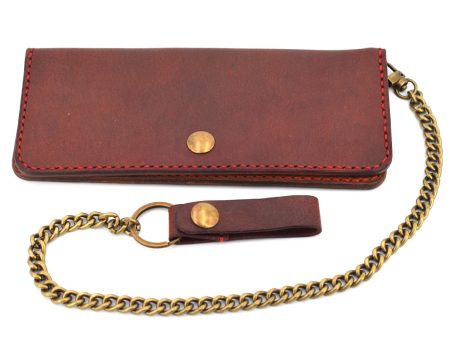 Long Leather Wallet w  Chain (Brass & Red) Cheap