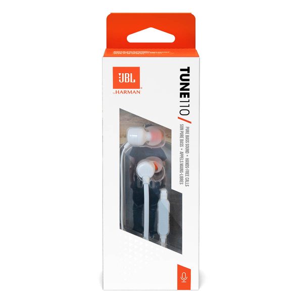 JBL Tune 110 Wired In-Ear Headphones - White Supply