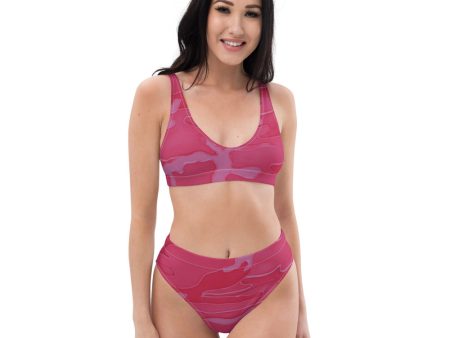 Pink Camouflage Recycled high-waisted bikini Bathing suit Hot on Sale