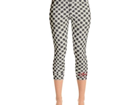 B&W Checkerboard Optical Yoga Capri Leggings on Sale